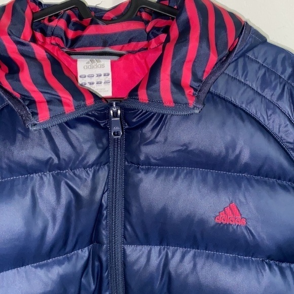 Adidas Down Puffer Jacket Hooded Navy Blue And Pink - Picture 5 of 8